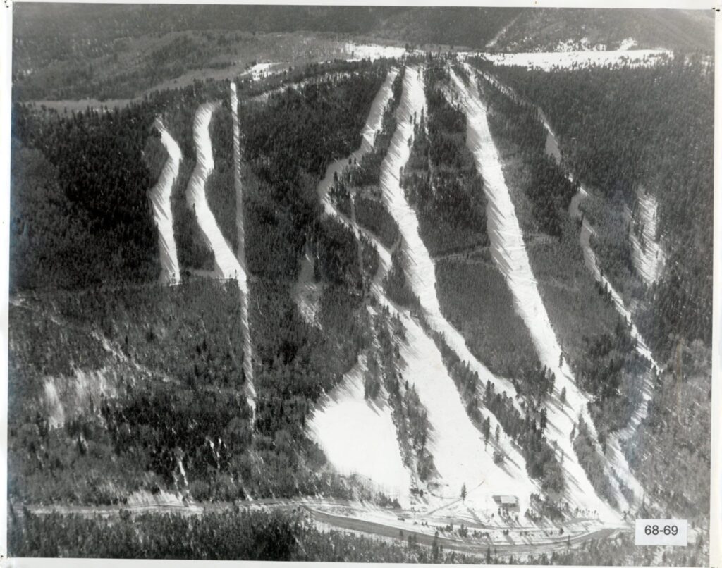 1968 aerial photo of Pajarito Mountain