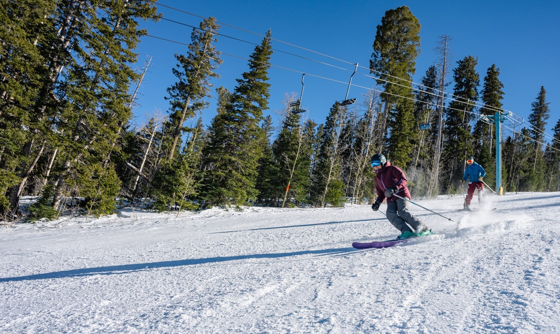on skis